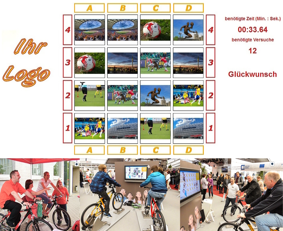 BIKE-MEMO - Bildersuchspiel mit Fussball Motiven im Team spielend zum Erfolg BIKE-MEMO - Bildersuchspiel mit Fussball Motiven im Team spielend zum Erfolg